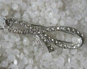 vintage barrette, molded silver tone hair bow with rhinestones