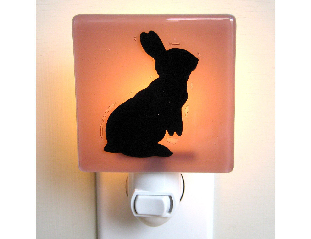 SALE - Hand Painted Bunny Night Light - Glass Night Light - Rabbit Gift