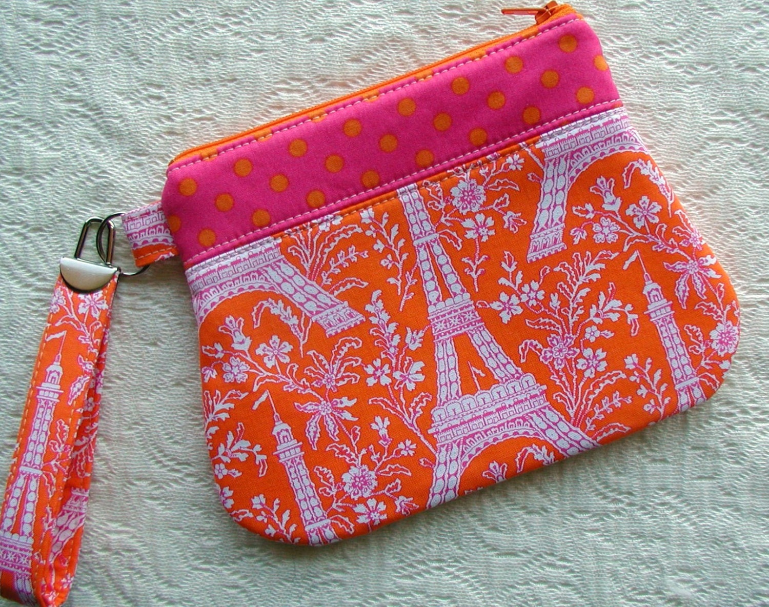 Large Curvy Zippered Wristlet ...Eiffel Tower in Sorbet