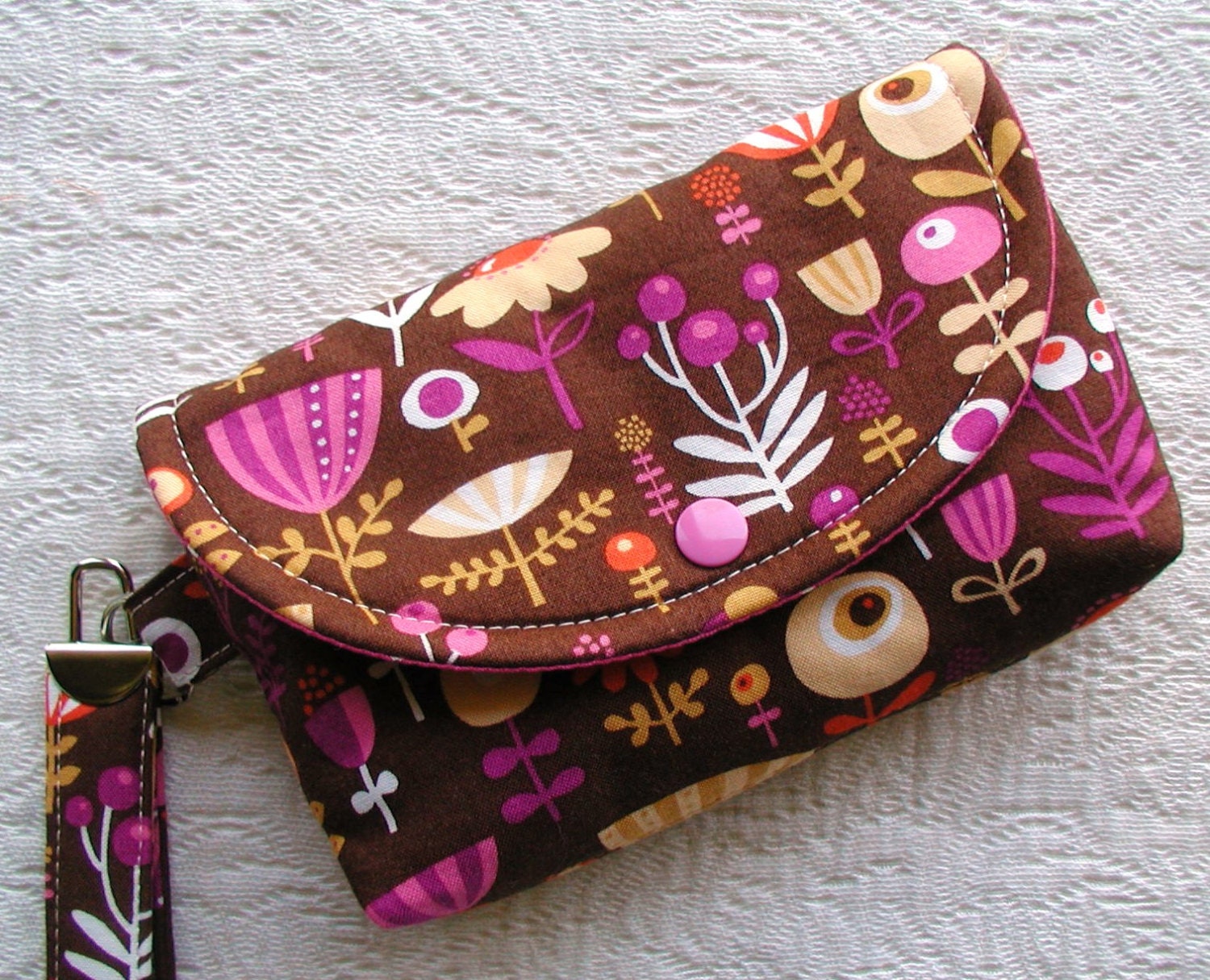 Large Snap Wristlet...  Poppy Dot Floral in Brown