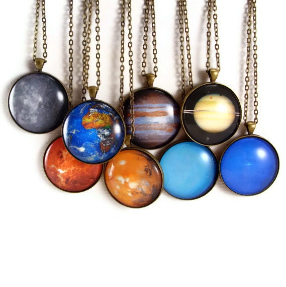Solar System Necklace Science Astronomy Glass Tile Planet Pendants