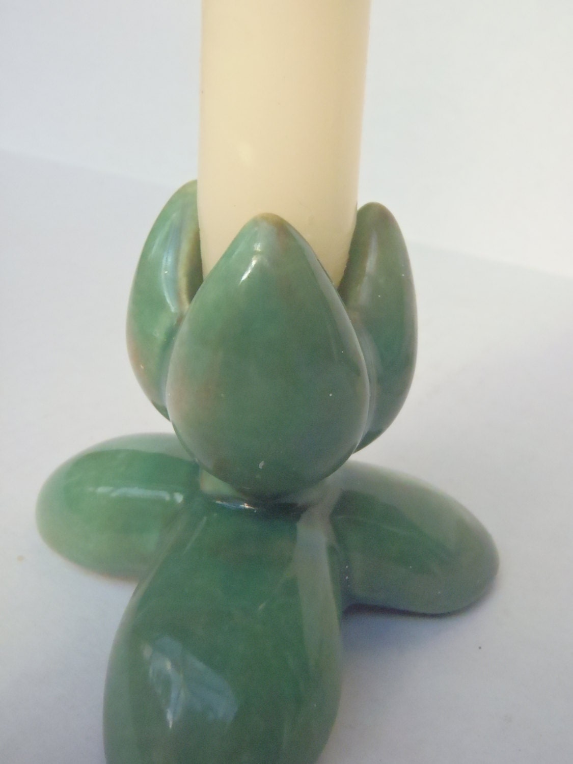 Flower Bud Candle Holder Ceramic Green Vintage