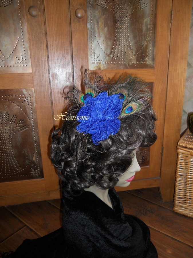 Headband peacock feathers blue dance production trendy  flapper costume