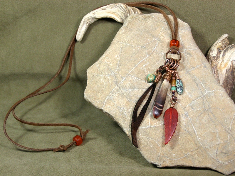 Native Necklace - Tribal Necklace - Leather Necklace - Bohemian Necklace - Womens Necklace - Southwest Jewelry