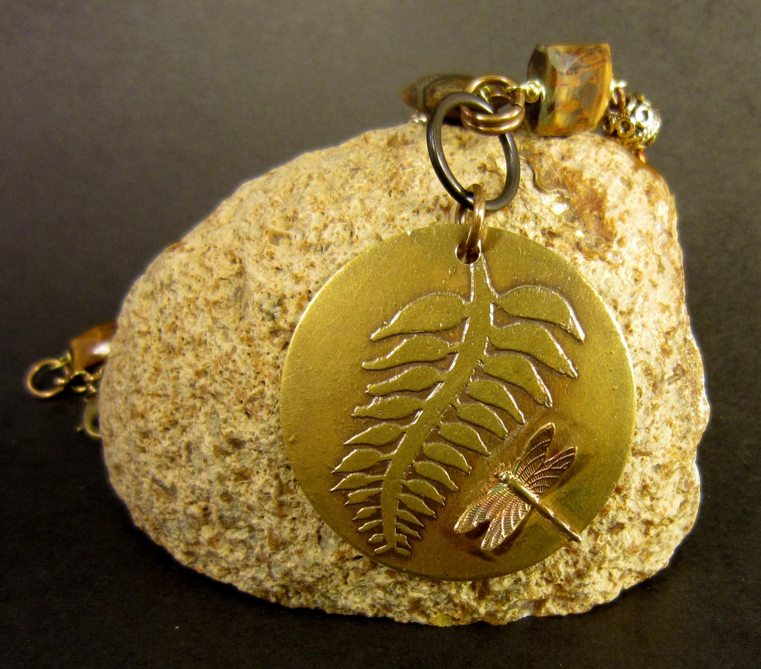 Etched Leaf and Dragonfly Necklace