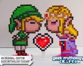 Link and Zelda Nintendo Legend of Zelda Kissy Perler Bead Sprites Gamer Wedding Cake Toppers