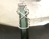 Green Tourmaline  Crystal - wire wrap necklace pendant - Sterling Silver - crystal  -Tourmaline Crystal - terminated point