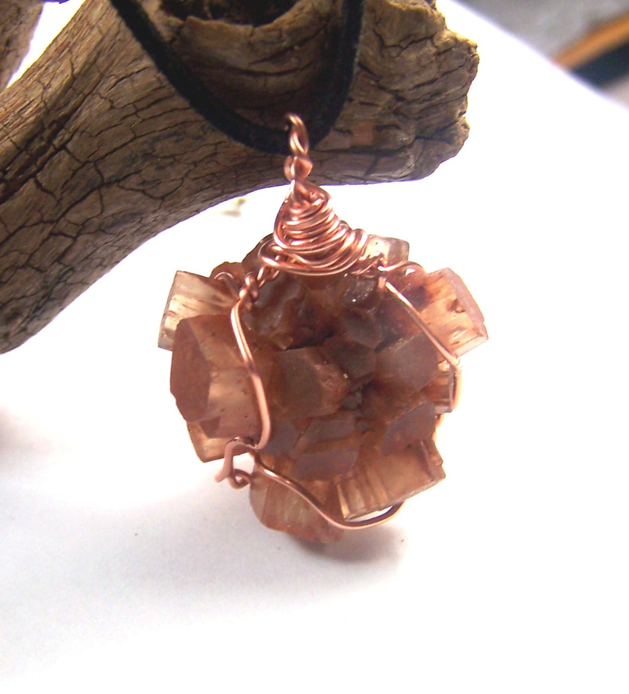 Aragonite neckace pendant - Aragonite Crystal copper wire wrapped - starburst  - Crystal Cluster - Specimen - Wire wrapped stone