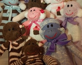Upcycled Teeny Sock Monkeys.  Cupcake and Chocolate Theme. 5-10 Inches. Collectible. Made from Baby Recycled Socks. OOAK.