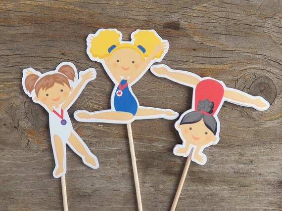 Olympics Gymnasts - Set of 12 Assorted Gymnast Cupcake Toppers by The Birthday House Il_570xn