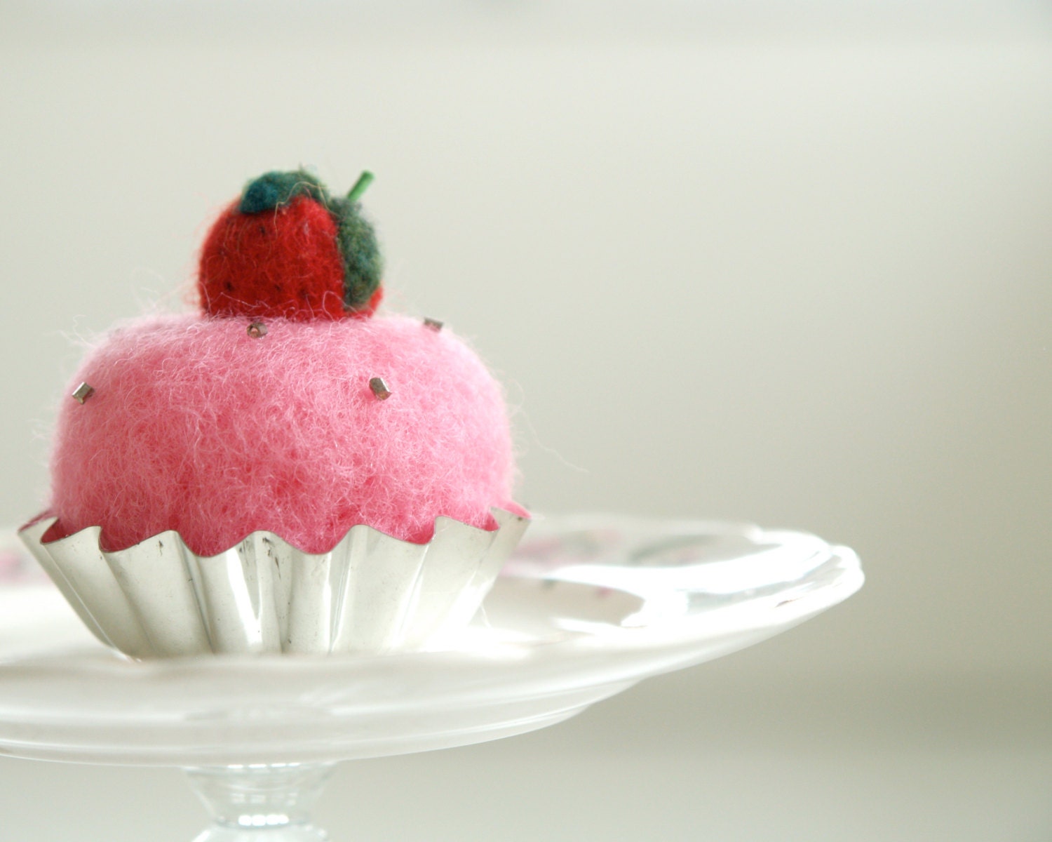 Pink Strawberry Cupcake, Spring Decorating, Easter Gift, Pastel, Shabby Chick, Cottage Chic, Vintage, Simple Home Decor