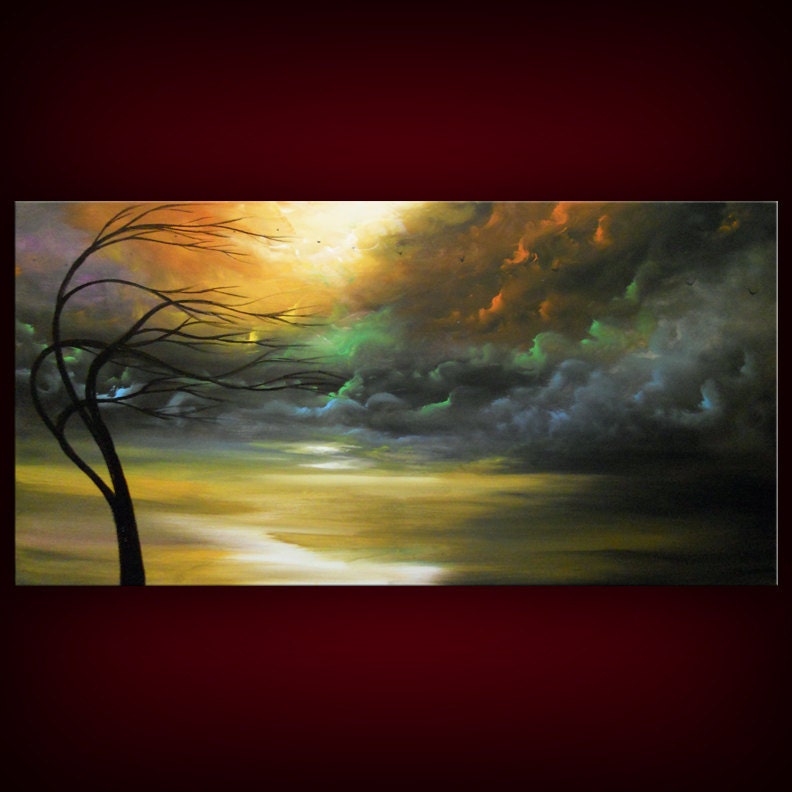 art acrylic abstract painting original wall art wall hanging landscape large original abstract art tree painting acrylic 56 x 22
