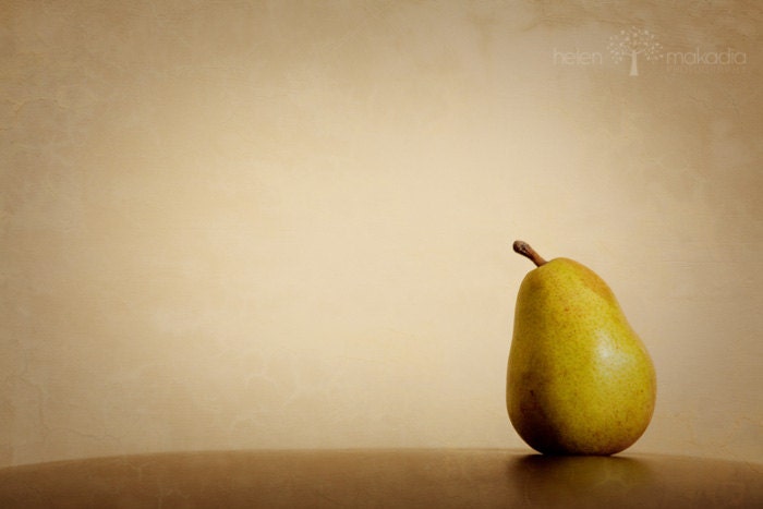 Fine Art Food Photograph. The Lone Pear. Warm. Still Life. Horizontal. 5x7 Print