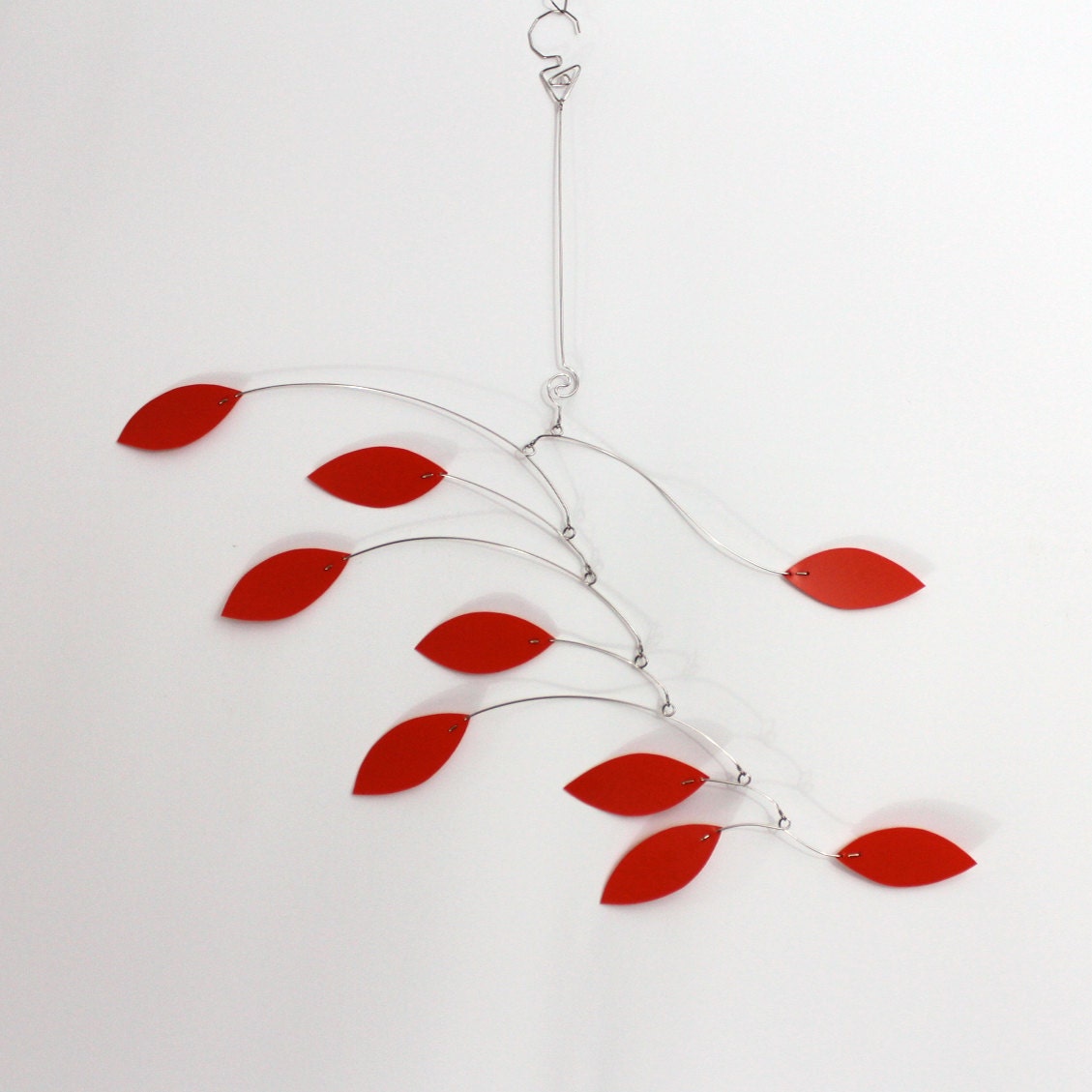 Orange Vine Hanging Wire Mobile -  Calder Inspired Kinetic Mobile Sculpture