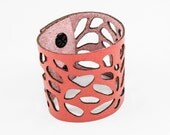 Leather Cuff Bracelet - Modern Floral Cutotus (Strawberry Pink)