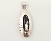 Vintage Southwestern Onyx Sterling Feather Pendant
