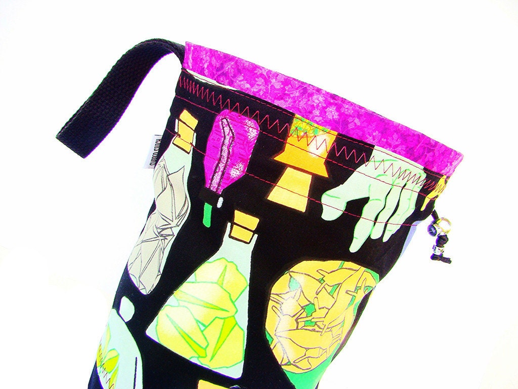 Small Knitting Project Bag Crochet Drawstring Tote WIP Bag - Elixers, Potions and Tinctures