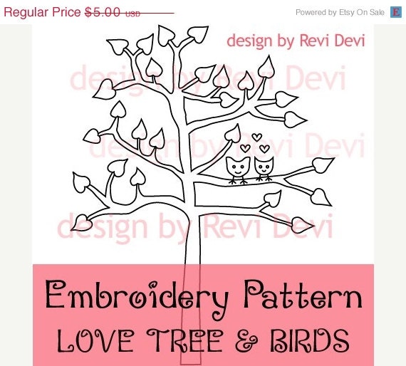 ON SALE Love Tree and Birds 15049 - Cute Embroidery Pattern - PDF - Whimsical design