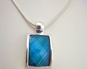 Vintage Blue Green Necklace Pendant Signed KC Silver Tone Sea Ocean