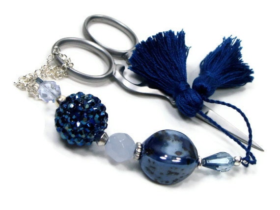 Beaded Scissor Fob, Sparkly Midnight Blue, Navy, DIY Crafts, Needlepoint ,Quilting, Sewing, Cross Stitch, TJBdesigns