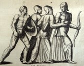 18th-Century Antique Engraving of Dacian Soldiers