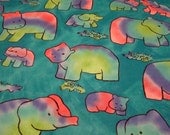 Rainbow Elephant and Hippos Fabric / Reclaimed Fabric
