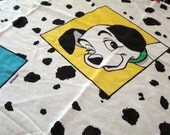 101 Dalmatians Curtain Panel Bright Primary Colors Fabric / Reclaimed Bed Linens