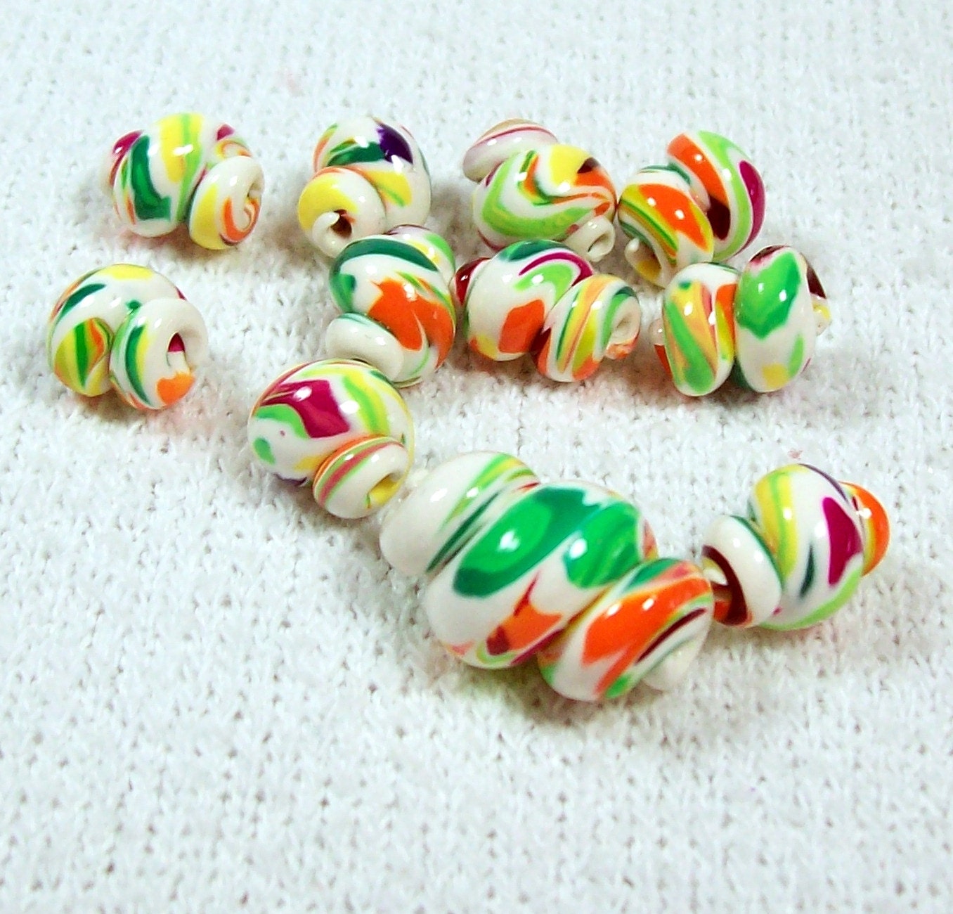 Polymer Clay Handmade Beads in White with Confetti