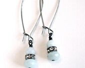 Amazonite gemstone and rhinestone beaded earrings.  Long gunmetal style.  Vintage style.