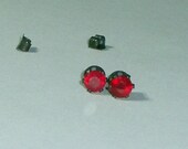 Rich Red Ruby Stud Earrings Oxidized Sterling Silver