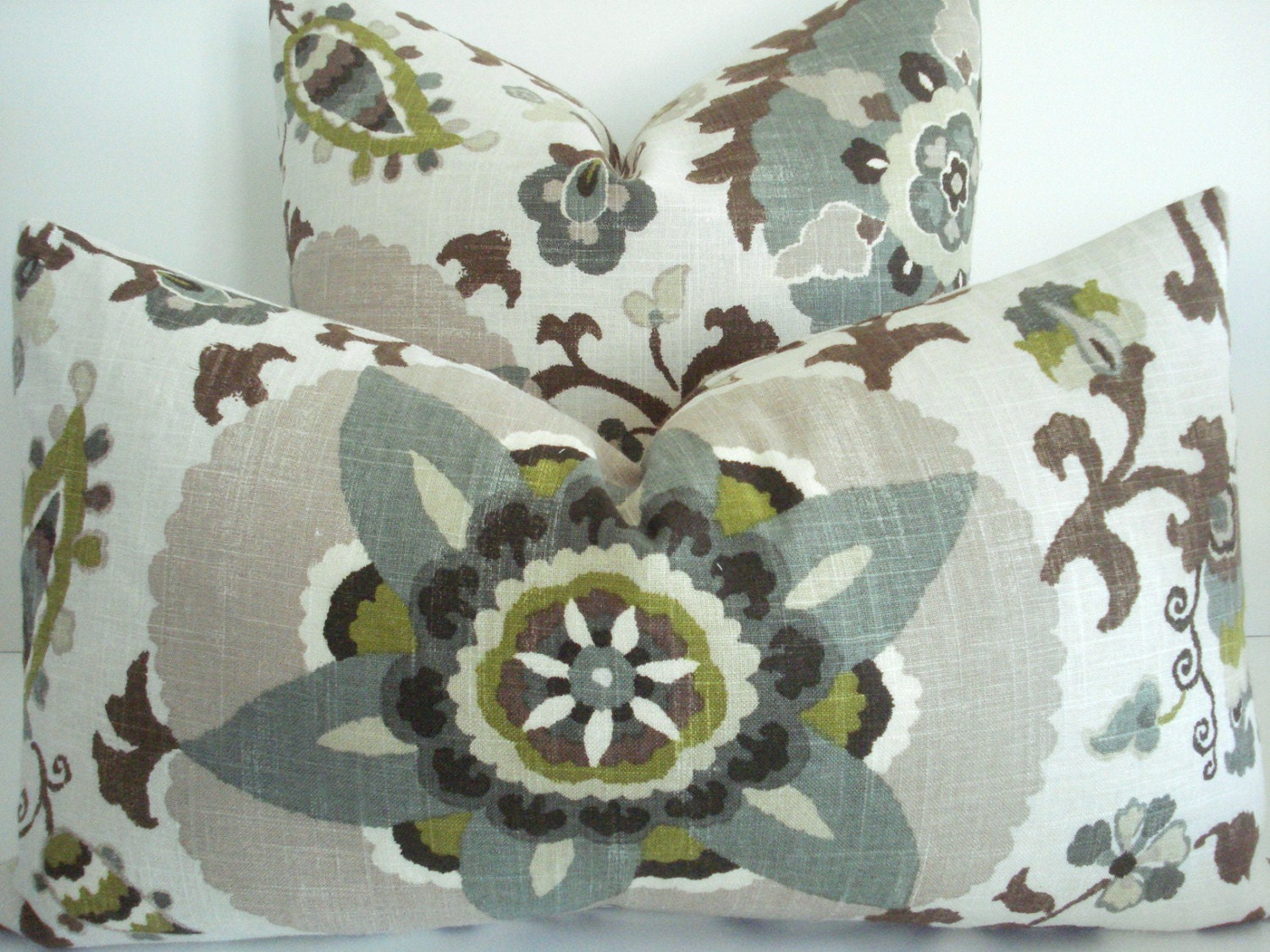 BOTH SIDES Linen--P Kaufmann - Decorative Pillow Cover-SILSILA -Rhinestone-Chocolate-Grey-Tan- Green- Beige -Cream  Throw/Lumbar Pillow