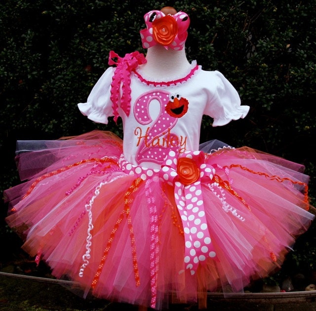 Fancy Elmo Birthday Tutu Set...Tutu, Shirt, Bow...Customize the Character Theme...Puff Sleeve Top & Free Embroidered Name