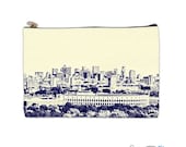Blue Off White Boston Skyline on a Pouch, Make Up, Cosmetic Case Travel Bag - 9" X 6" -  Large -  Made by artstudio54