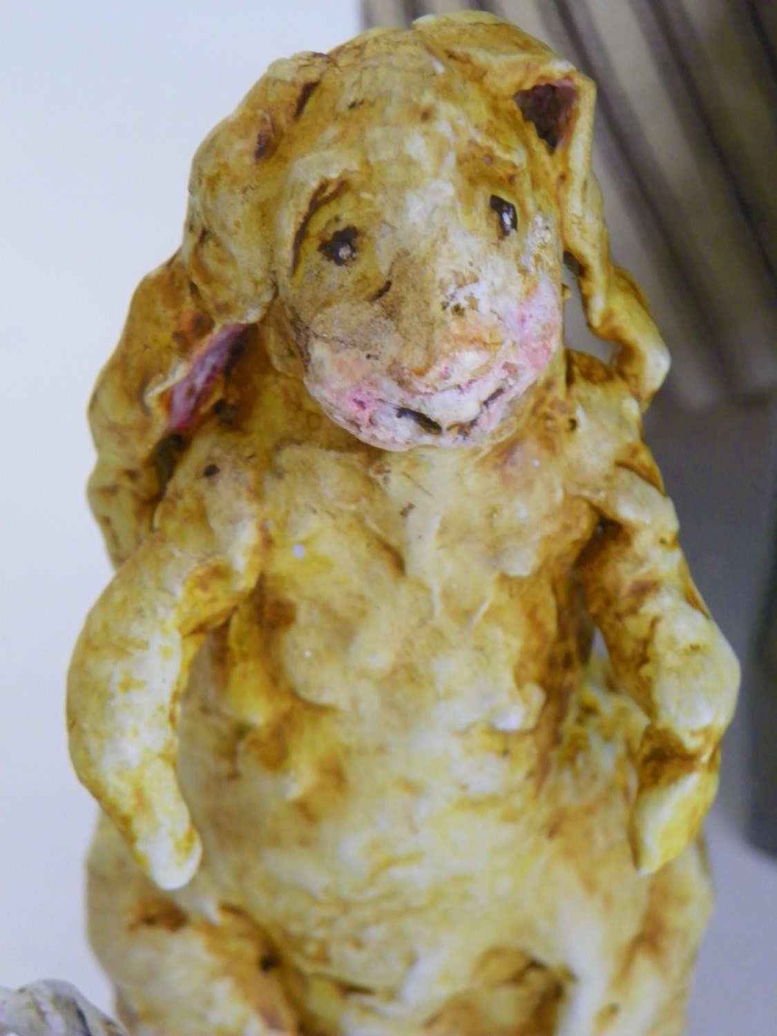 OOAK Paper Mache Folk Art Bunny Rabbit For Easter