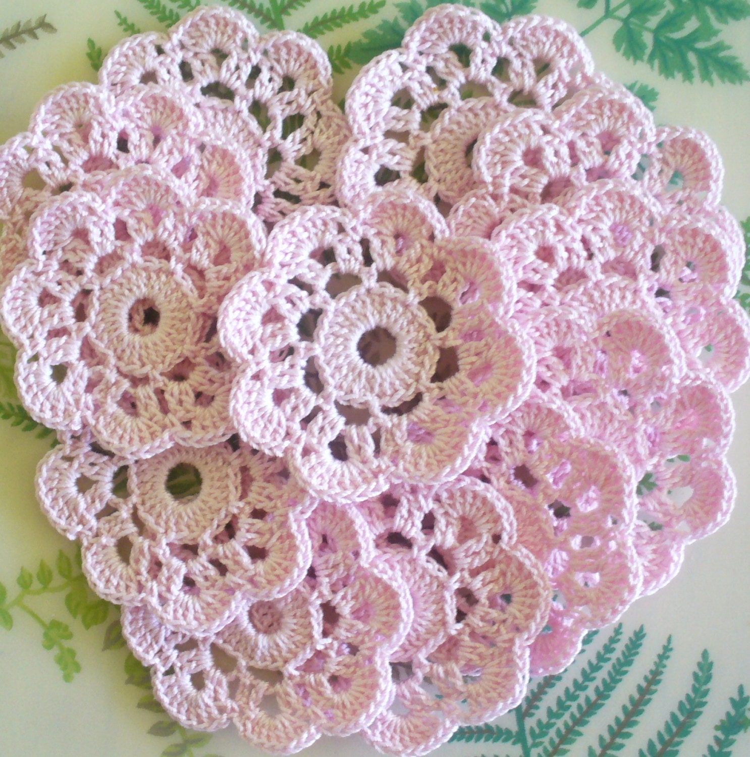 12 Crochet Mini Doilies, Flowers - orchid pink, appliques, embellishments