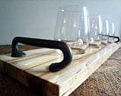 Maple Wine Glass Serving and Entertaining Tray - Includes 4 Stemless Wine Glasses