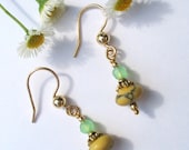 Sunflower Yellow and Lime Green Crystal Earrings with Gold Earring Hooks