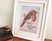 Clockwork Bird - Robin without text - steampunk Illustration 5x7 inch Print