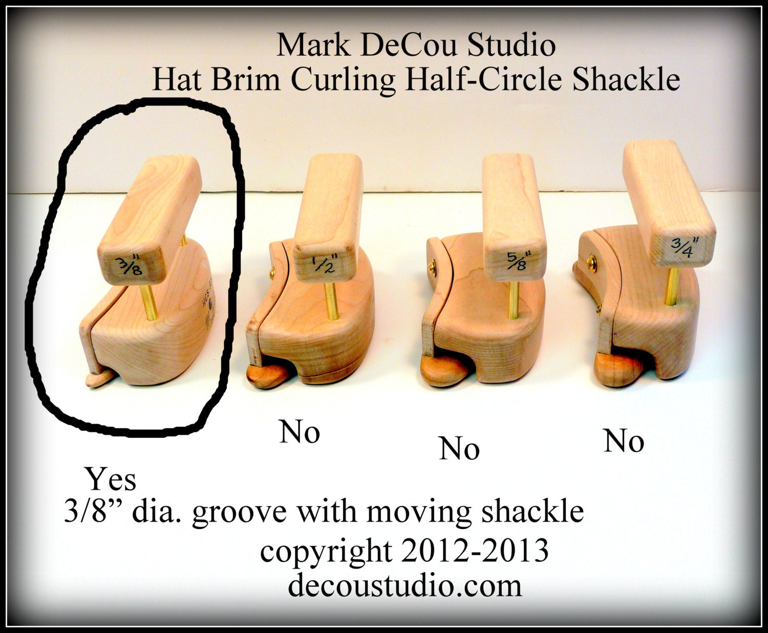 Kettle Curl Hat Making Tool Brim Curling Roll Shaper, Half Circle Shackle, (0.375" dia. groove) with moving shackle