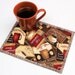 Tossed Coffee Cups Quilted Mug Rug - Snack Mat - Coaster - Pot Holder - Trivet - Reversible