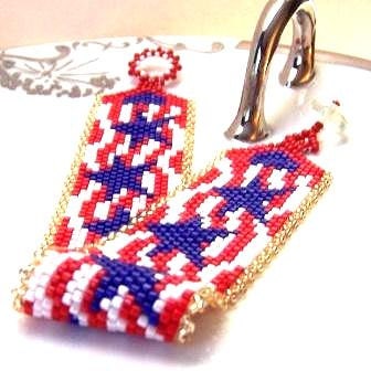 Memorial Day Stars and Stripes USA Flag Hand Beaded Bracelet