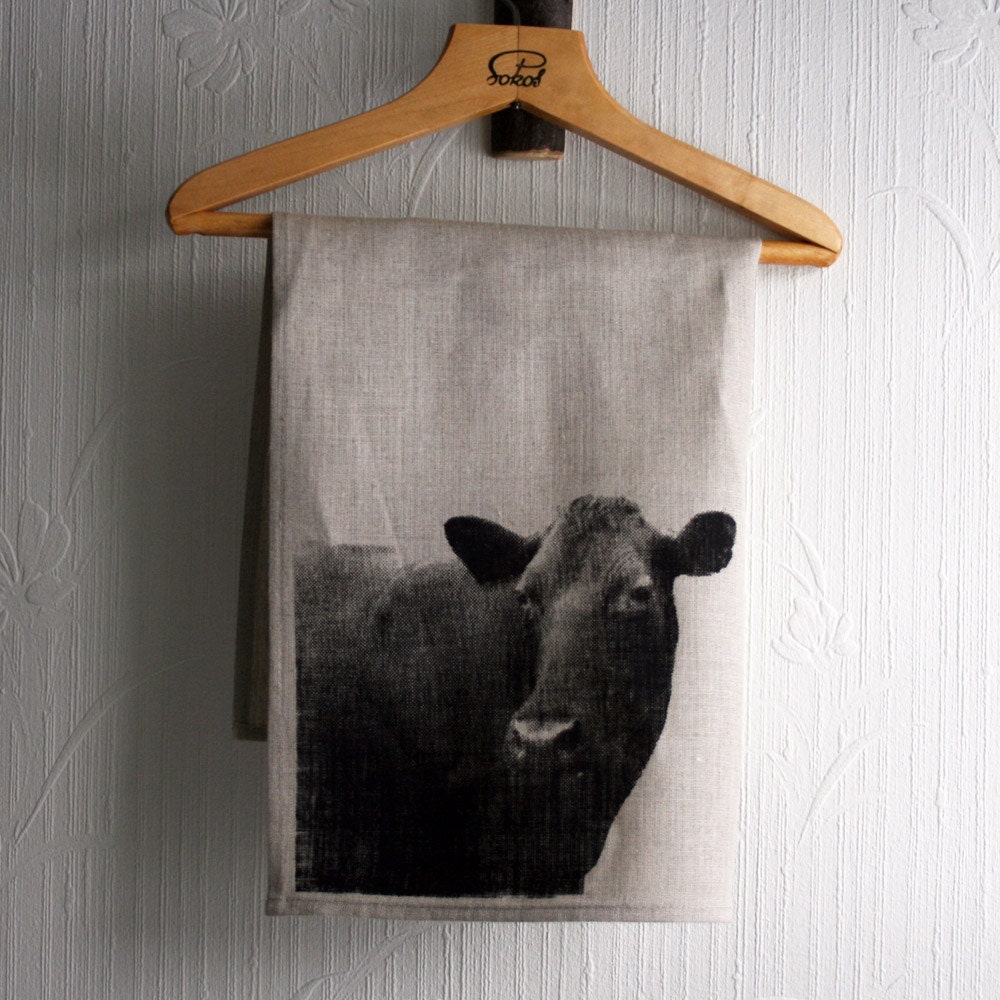 Teatowel screenprinted with mrs Cow