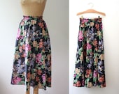 black floral skirt / 80s floral skirt / Laura Ashley skirt