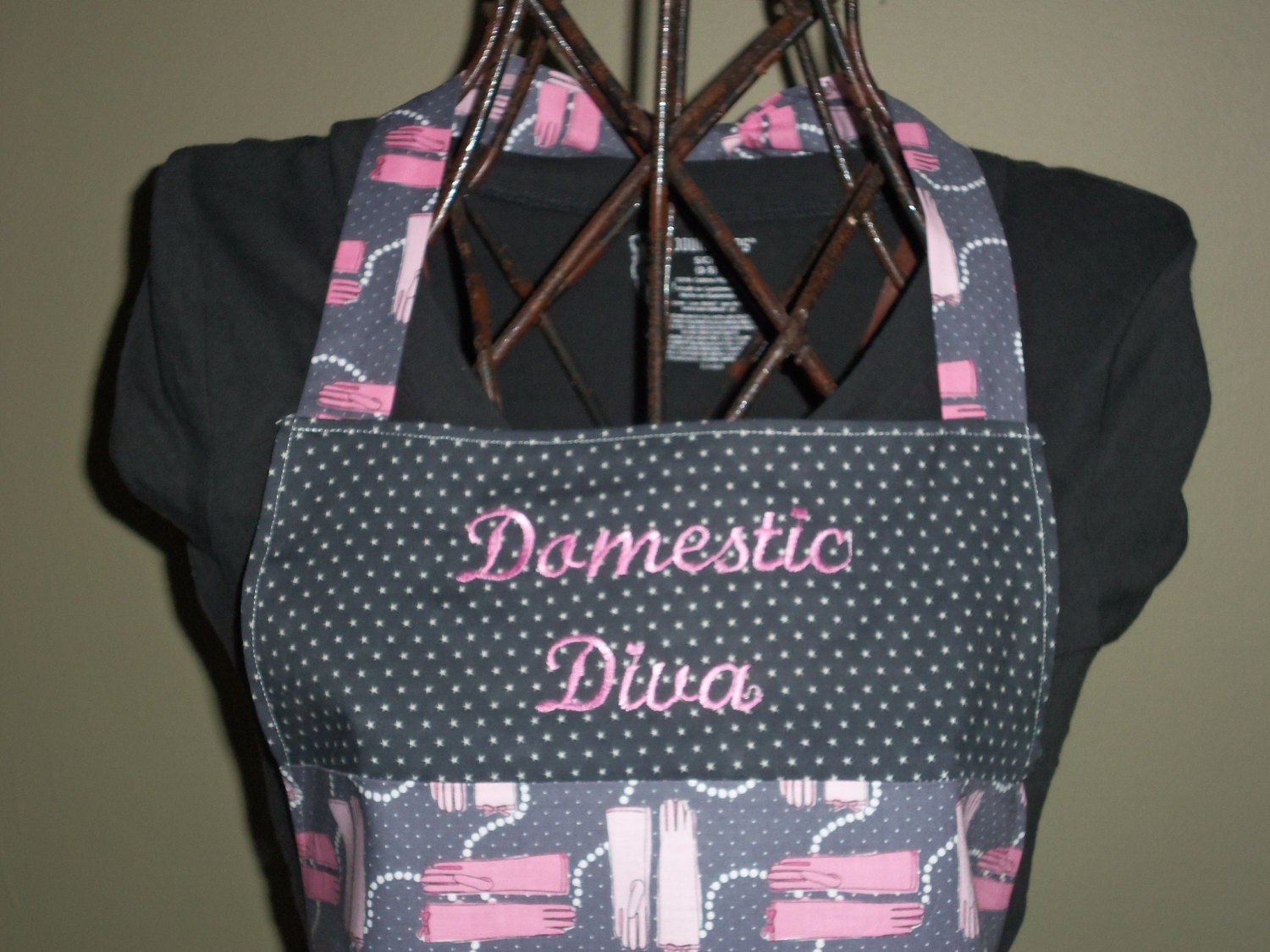 Domestic Diva Ruffled Apron in Pinks and Grays
