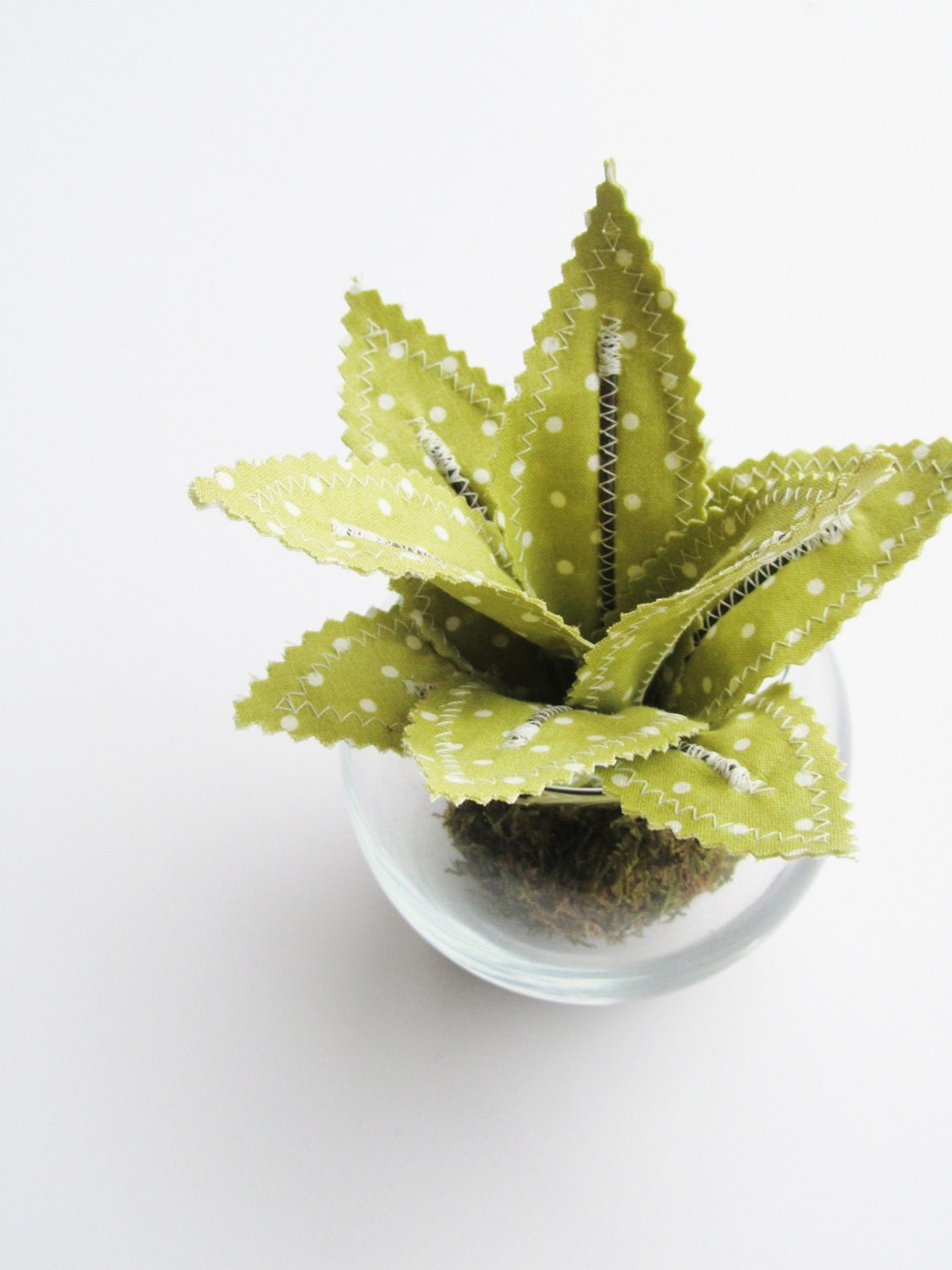 Fabric Leaf Air Plant Succulent Glass Terrarium - Green White Polka Dot Aloe Mother's Day Gift Idea