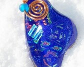 Pendant Fused Dichroic Glass Pendant Blue Wire Wrapped