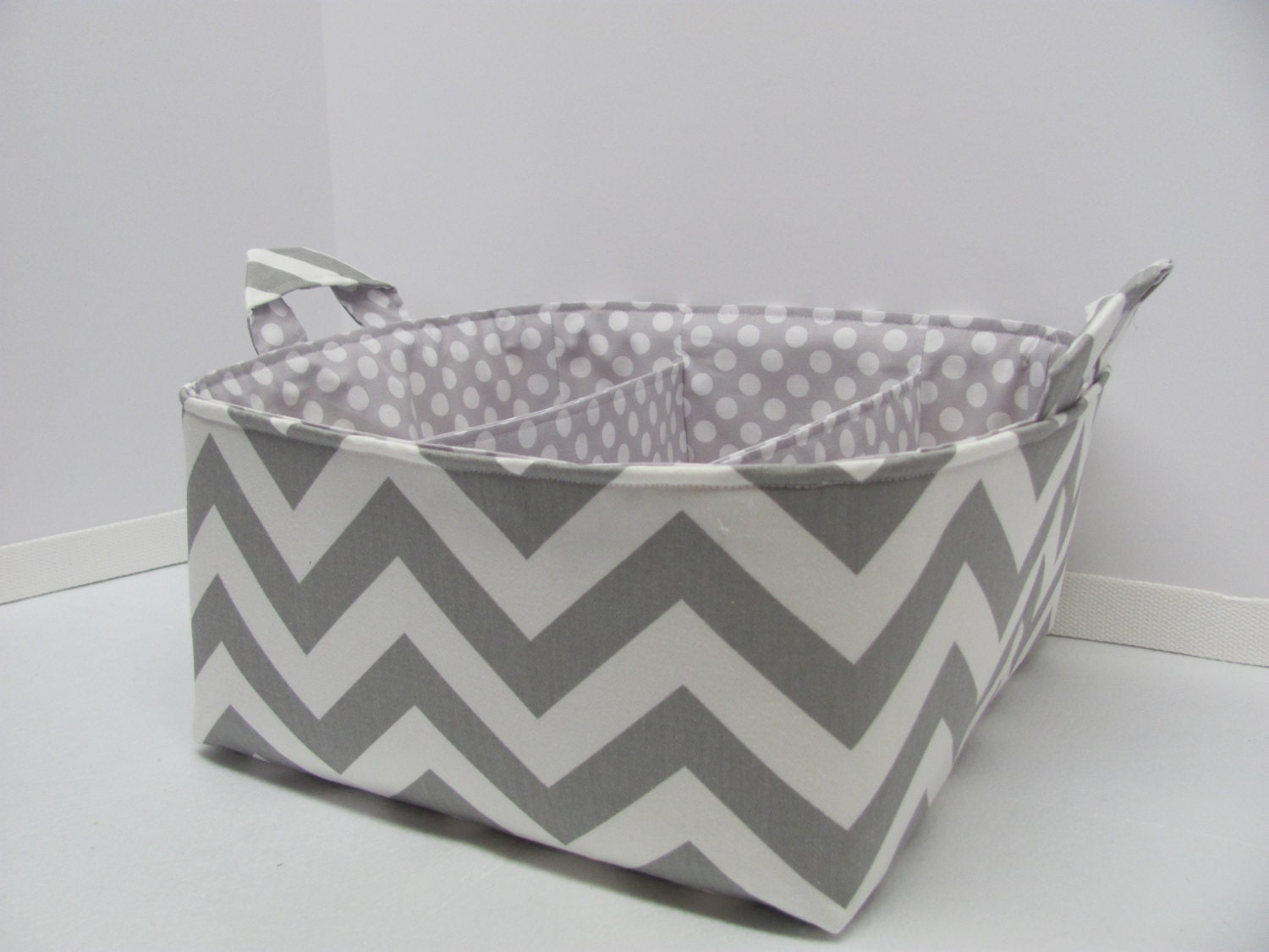 NEW Fabric Diaper Caddy - Fabric organizer storage bin basket - Perfect for your nursery - Grey Zig Zag