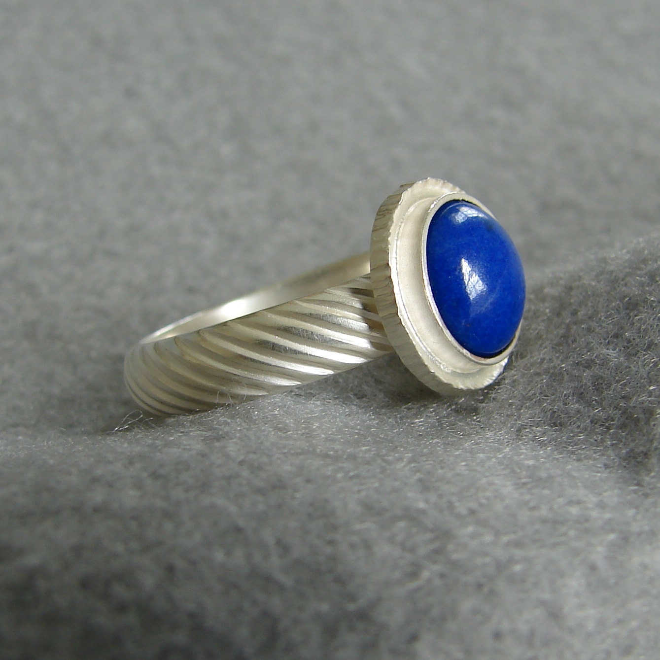 Sterling Silver Lapis Ridged Band Stacking Ring