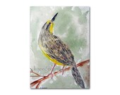 Meadowlark bird watercolor in mat 4x6 fine art painting original woodland rustic home decor