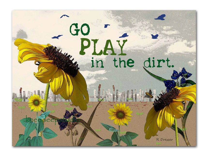 Sunflowers Typography original photographic collage 8x10 fine art print bright yellow garden wall decor